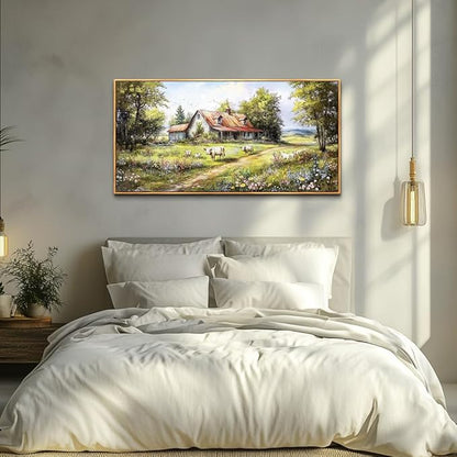 QIYILEXWART Black Framed Large Wall Decor For Living Room Canvas Wall Art For Office Wall Decoration For Bedroom Forest Lodge Painting Farmhouse Watercolour Picture Home Decor Ready To Hang