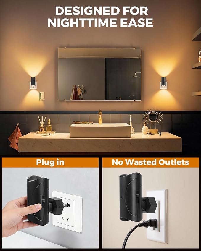 2 Pack Night Lights Plug into Wall, Modern LED Night Light Plug in, 0-100LM Adjustable Brightness, Dimmable Night Lights for Hallway Bedroom Stairway, White Light 6500K (Warm White)