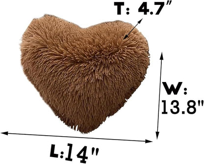 MorroMorn Fluffy Heart Throw Pillows, Shaggy Decorative Pillow for Sofa Couch Bed, Cute Room Decor Decorations for Women Girls Kids (Brown)
