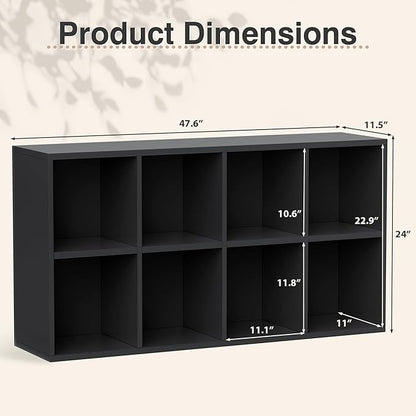 YESHOMY Modern TV Stand for Televisions up to 55 Inch, Mid Century Entertainment Center with 8 Open Shelves for 32/43/50/55 Inchs TVs, Media Console with Adjustable Shelves for Living Room, Black
