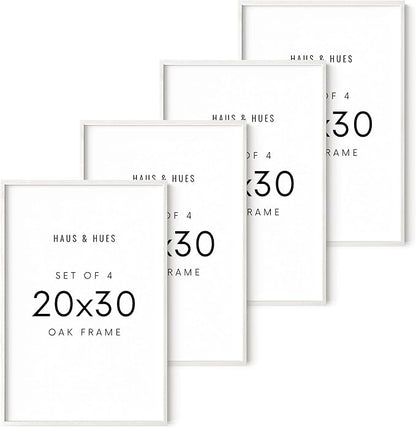 HAUS AND HUES White Oak Wood 20x30 Picture Frames - Set of 4, Contemporary Frames for Posters and Artwork
