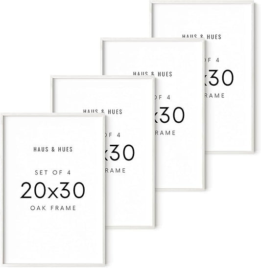 HAUS AND HUES White Oak Wood 20x30 Picture Frames - Set of 4, Contemporary Frames for Posters and Artwork