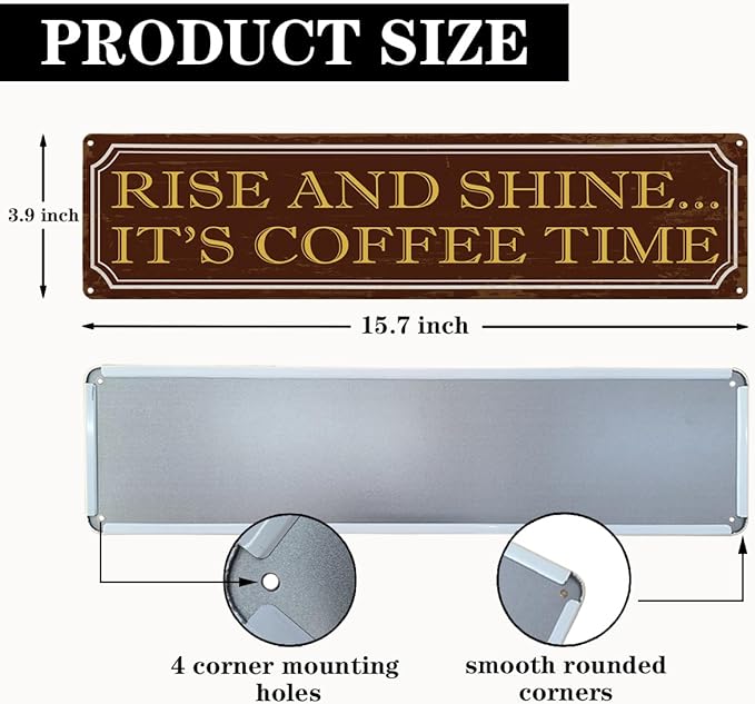 Coffee Time Metal Tin Signs, Coffees Lover Home Decor for Kitchen Bedroom Dining Room, Farmhouse Cafe Decors, Decorative Metal Wall Signs 15.8x4 Inches