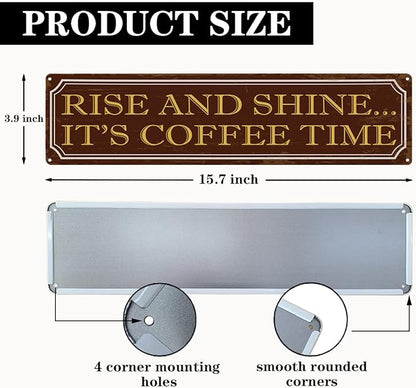 Coffee Time Metal Tin Signs, Coffees Lover Home Decor for Kitchen Bedroom Dining Room, Farmhouse Cafe Decors, Decorative Metal Wall Signs 15.8x4 Inches