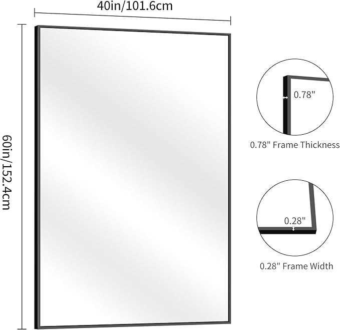 YIROMAN Bathroom Mirror 60"x40", Large Brushed Silver Bathroom Mirror for Over Sink with Aluminum Frame, Rectangular Vanity Mirror with Right Angle, Wall Mirror Hangs Horizontal or Vertical