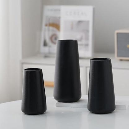 10" Black Vase - Tall Black Ceramic vase for Flower, Simple Matte Black Vases for Pampas Grass, Minimalist Farmhouse Boho vases for Centerpieces, Home Decor, Bathroom Decor