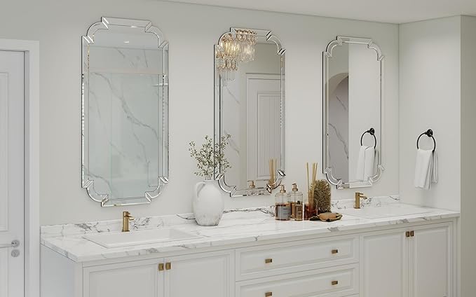 Chende Narrow Bathroom Mirror for Vanity Set, 47''x24'' Large Living Room Mirrors for Wall Decor with Beveled Frame, Rectangle Frameless Accent Mirror for Dining Room, Entryway, Fireplace, Bedroom