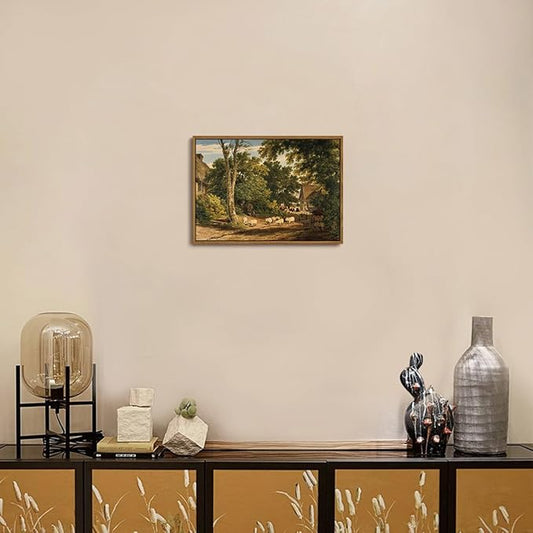 OIQArtOIQ Vintage Framed Wall Art Rural Farm Scene Canvas Art Prints Countryside Landscape Pictures Wall Decor Modern Rustic Farmhouse Paintings Artwork For Bedroom Bathroom Office Living Room