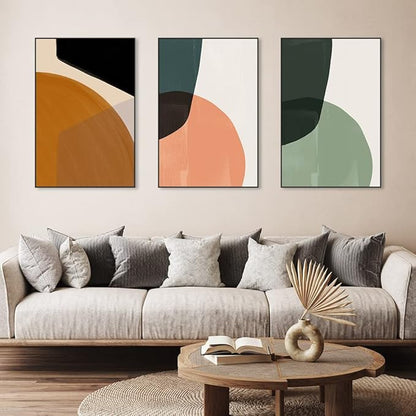 MPLONG Wall Art, Frame Canvas Wall Art Set, Striking Modern Minimalism, Abstract Natural Geometric Color Block Picture Prints, Aesthetic Living Room Bedroom Office Kitchen Wall Decor
