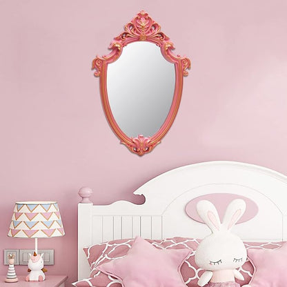 Eaoundm 16.5 x 11 inch Vintage Mirror Antique Mirror Decorative wall Mirror Shield Shape (Pink)