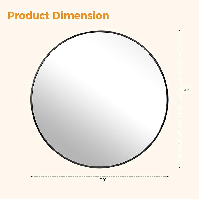 DUMOS 30 Inch Round Wall Mirror, Bathroom Mirror with Metal Frame, HD Reflection Shatterproof Glass Vanity Mirror, Decor for Bathroom Vanity Bedroom Entryway, Black