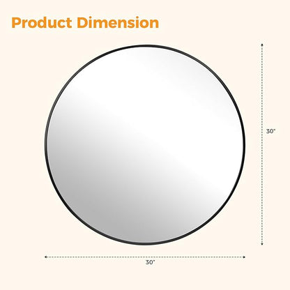 DUMOS 30 Inch Round Wall Mirror, Bathroom Mirror with Metal Frame, HD Reflection Shatterproof Glass Vanity Mirror, Decor for Bathroom Vanity Bedroom Entryway, Black