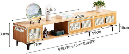 TV Stand, Modern TV Cabinet Entertainment Center Media Shelf with Storage, TV Console Table with Plastic Rattan Door for Living Room,Bedroom Retractable 126-210CM,A