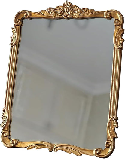 SIKOO 8x10 Inch Vintage Mirror Bronze Decorative Wall Mirror Makeup Mirror for Table Antique Home Decor Ornate Brass Arch Wall Art Resin and Premium Glass
