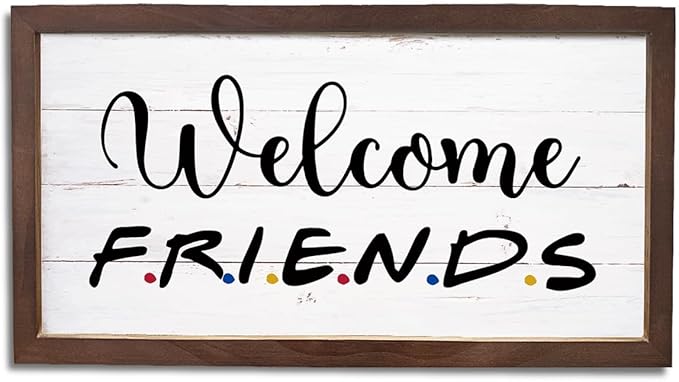 Welcome Friends Sign, Front Door Sign, Welcome Decoration for Porch, Entryway Decors, Rustic Home Party Decor, Wall Decor Art, Wooden Framed Wall Plaque, 15×7.5×0.3 inches