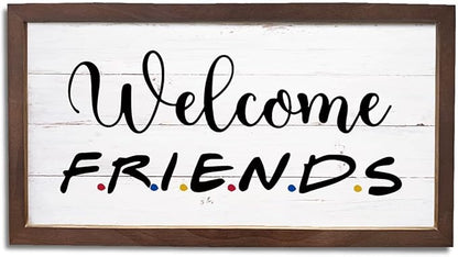 Welcome Friends Sign, Front Door Sign, Welcome Decoration for Porch, Entryway Decors, Rustic Home Party Decor, Wall Decor Art, Wooden Framed Wall Plaque, 15×7.5×0.3 inches
