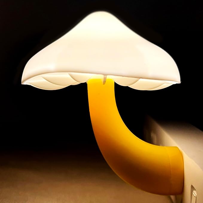 Sensor LED Mushroom Night Lights - 2Pack Plug into Wall Mushroom Lamp, Cute Mini Dream Bed Nightlight for Kids Adults for Home Office, Bedroom, Bathroom Toilet, Stairs, Hallway Corridor, Warm White