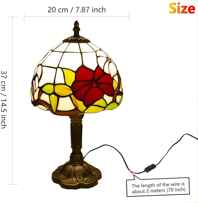 Tiffany Style Table Lamp, 3 Color Temperatures Bedside Lamp, 8 Inch Stained Glass Desk Light for Home Office Bedroom Living Room (Three Flower Pattern)