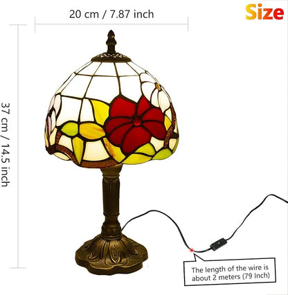 Tiffany Style Table Lamp, 3 Color Temperatures Bedside Lamp, 8 Inch Stained Glass Desk Light for Home Office Bedroom Living Room (Three Flower Pattern)