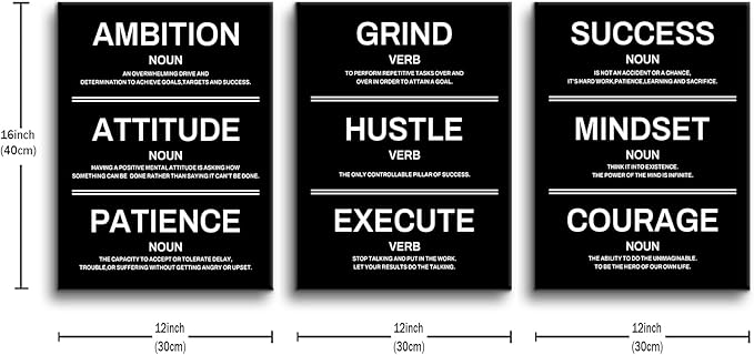 Ambition Hustle Mindset Motivational Canvas Wall Art Inspirational Entrepreneur Quotes Posters Positive Motto Pictures Artwork for Office Living Room Bedroom Home Decor Wooden Framed [36''W X 16''H]