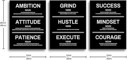 Ambition Hustle Mindset Motivational Canvas Wall Art Inspirational Entrepreneur Quotes Posters Positive Motto Pictures Artwork for Office Living Room Bedroom Home Decor Wooden Framed [36''W X 16''H]