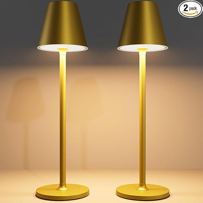 Timjorman 2-Pack Cordless Table Lamps - 5000mAh Rechargeable Battery Operated Desk Lamp, 3-Level Dimmable LED Night Light for Bedroom, Dining, Restaurant - Metal Design (Bronze 2PACK)