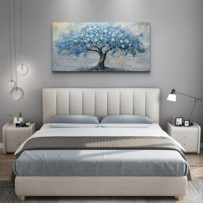 Wapluam Canvas Wall Art For Living Room Farmhouse Wall Decor Art For Bedroom Office Modern Decorations Tree Wall Paintings Blue Abstract Pictures Vintage Artwork Home Decor Posters 40"X20"