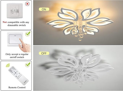 Garwarm Modern Ceiling Light,27.1" LED Dimmable Chandelier Light Fixture,56W Flower Flush Mount Ceiling Lamp for Dining Room Living Room Bedroom Kitchen Office Entryway Hallway Lighting Fixture,White