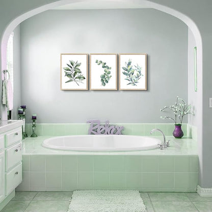 Framed Canvas Wall Art For Living Room Wall Decor For Bedroom Green Leaves Plants Watercolor Painting Office Wall Pictures Kitchen Wall Decorations Bathroom Decor Set Of 3 Piece Framed Art Prints