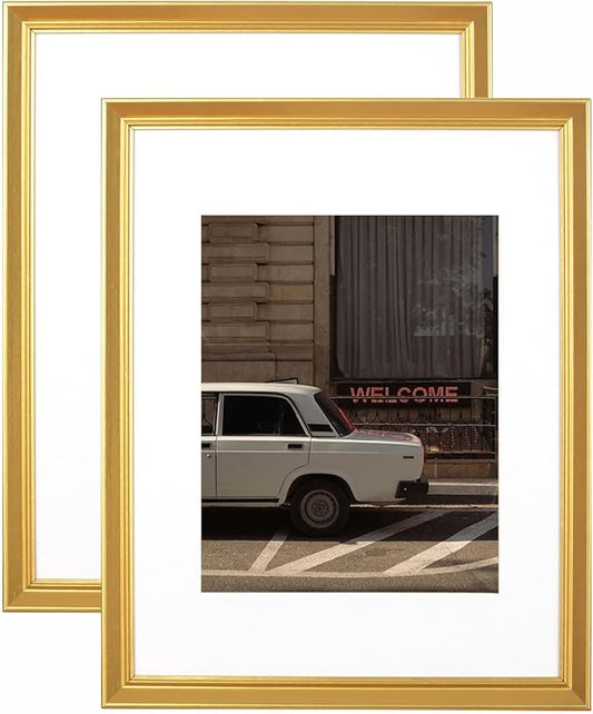 11x14 Picture Frame Gold 2 Pack, Display 11x14 without Mat or 8x10 with Mat, Wall Gallery Photo Frames