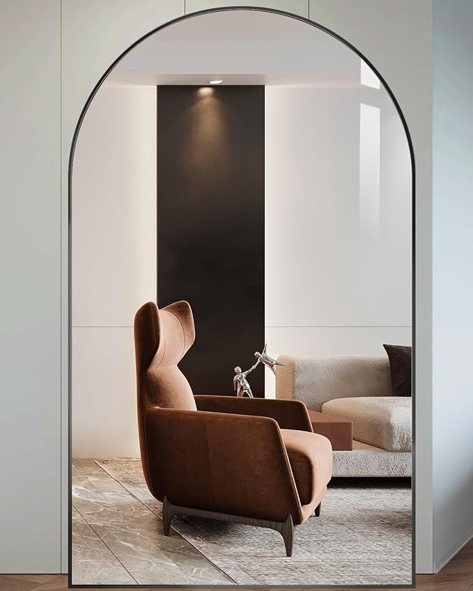 DMWOODFL 77"x38" Black Arched Full Length Mirror - Space-Saving Floor/Wall Mirror with Stand, Durable Aluminum Frame for Entryway, Dressing Room