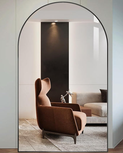 DMWOODFL 77"x38" Black Arched Full Length Mirror - Space-Saving Floor/Wall Mirror with Stand, Durable Aluminum Frame for Entryway, Dressing Room