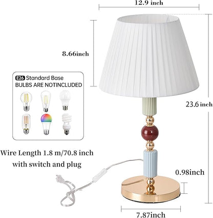 White Fabric Shade Table Lamp Modern Metal Desk Lamp with Plug Cord Switch for Bedroom Bedside