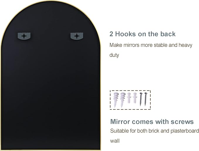 Arched Bathroom Mirror for Wall, 36" x 24" Black Metal Frame Vanity Mirror, HD Glass Over Sink for Bathroom, Entryway, Bedroom