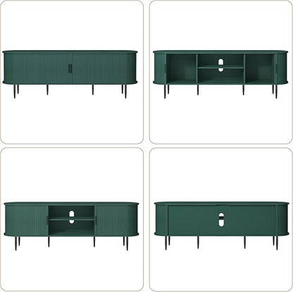 ARTPOWER 70" Modern TV Stand with Tambour Door for TVs up to 80", Entertainment Center with Storage, Fluted Television Consoles for Home, Living Room, Green