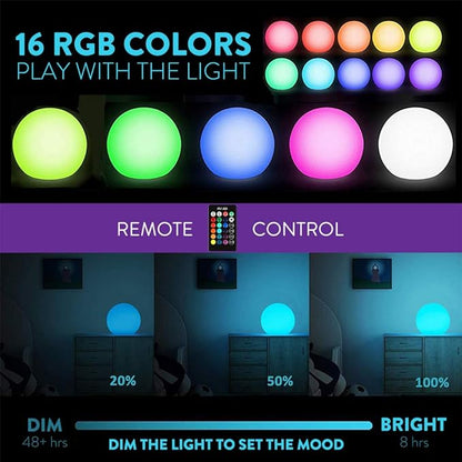 Mr.Go 12-inch Rechargeable LED Ball Light, RGB Color-Changing Globe Orb Lamp w/Remote, Home Kids Room Bedroom Bar Table Patio Pool Party Dimmable Sphere Nightlight Relax Mood Lighting Decoration