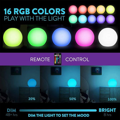 Mr.Go 14-inch LED Ball Light, Cordless Rechargeable Globe Lamp w/Remote, 16 RGB Color Changing Dimmable Mood Lamp, Waterproof Decorative Glow Orb Light for Home Outdoor Garden Patio Pool Party Decor