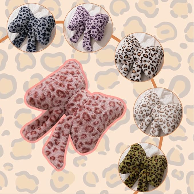 Leopard Print Bow Throw Pillows Cute Plush Pillow Stuffed Bow Backrest Cushion Home & Car Decoration