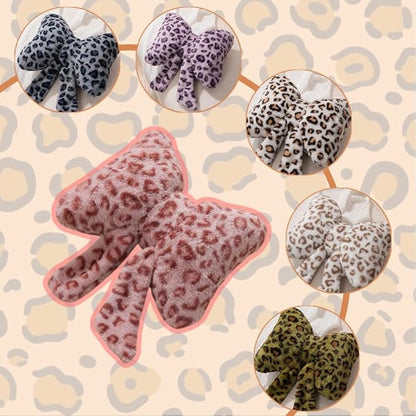 Leopard Print Bow Throw Pillows Cute Plush Pillow Stuffed Bow Backrest Cushion Home & Car Decoration