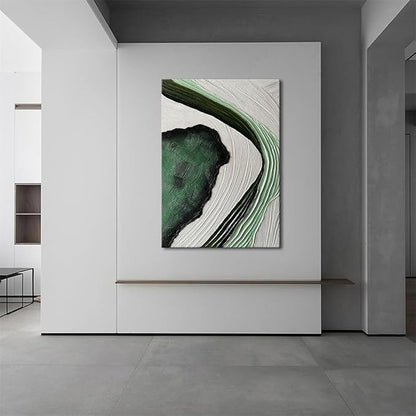 Slyart Large Nordic Green and White Abstract Vertical Wall Art Green 3D Texture Painting Green White Painting Modern Living Room Oil Paintings Minimalist Art