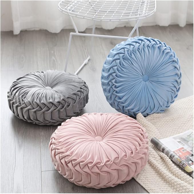 Baiyuruodie Round Velvet Pillow, Sofa Bed Bedroom Decorative Throw Pillow (38cm, Creamy-White)