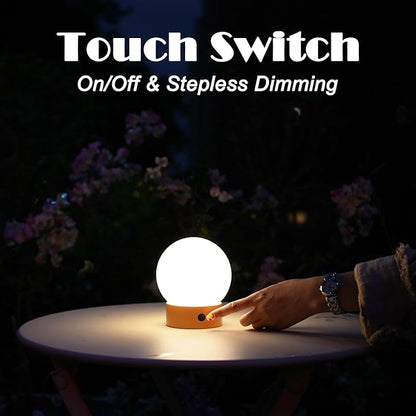 WEILAILUX Small Cute Cordless Table Lamp Rechargeable, Battery Operated Shower Lamp Waterproof, Touch Dimmable Globe Ambient Light for Outdoor/Bedside/Patio/Dining (White)