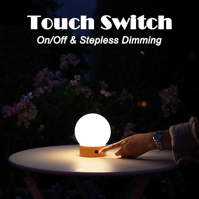 WEILAILUX Small Cute Cordless Table Lamp Rechargeable, Battery Operated Shower Lamp Waterproof, Touch Dimmable Globe Ambient Light for Outdoor/Bedside/Patio/Dining (Black)