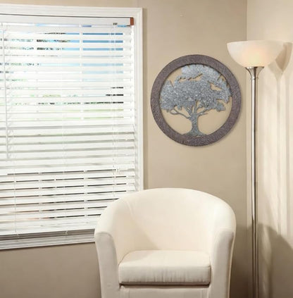 Hosley Tree of Life Wall Decor Set of 2 – 20” Round Metal Wall Art with Wooden Frame, Farmhouse Rustic Home Décor for Living Room, Bedroom, Entryway