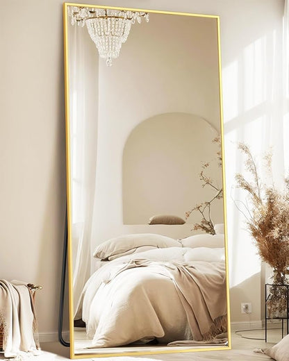 Antok Full Length Mirror, 71"x32" Floor Mirror, Floor Standing Freestanding Full Body Mirror with Stand for Bedroom, Hanging Mounted for Living Room Cloakroom, Gold