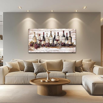 QIYILEXWART Large Wall Decor For Living Room Stretched And Framed Canvas Wall Art For Kitchen Wall Decorations For Bedroom Wine Bottle Painting Farmhouse Pictures Home Decor Ready To Hang
