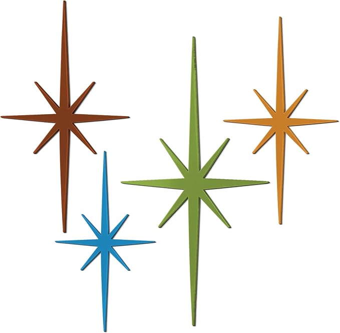 Blulu 4 Pcs Cast Iron Starburst Shaped Wall Decor Metal Mid Century Modern Decor Retro Atomic Stars Wall Art Elegance Accents Vintage Celestial Whimsigoth Hangings for Home Office Room(Modern)