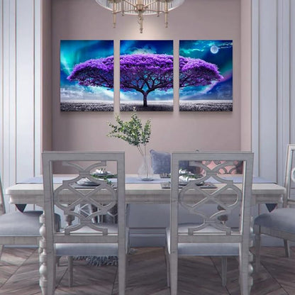 Lapremoly Canvas Wall Art For Living Room Boho Decor Bedroom Farmhouse Pictures Aurora Purple Tree Scenery Paintings Office Prints Modern Dormitory Home Decorations 16'' X 24'' 3 Piece