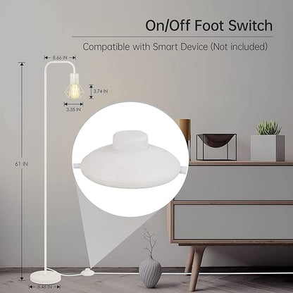 BoostArea White Floor Lamp, Industrial Floor Lamp, 63inch Standing Lamp, E26 Socket, On/Off Footswitch, Whole Metal, Modern Small Simple Stand Up Lamp for Bedroom Living Room, Vintage, Mid Century