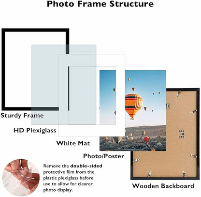 JCJMY 6 Packs 11x14 Picture Frames, Display 8x10 with Mat or 11x14 Without Mat, Black Gallery Wall Frame Set, 11 by 14 Frames Bulk Set of 6 Collage Wall Decor Photo Frames Set for Wall, Black